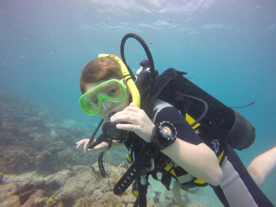 Blue Bay: LEARN TO DIVE TODAY with CORAL DIVING Team - Practicing in shallow water first