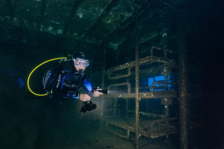 Funchal: Wreck dive F488 Frigate - certified divers - The Cabo Girão setting adds variety