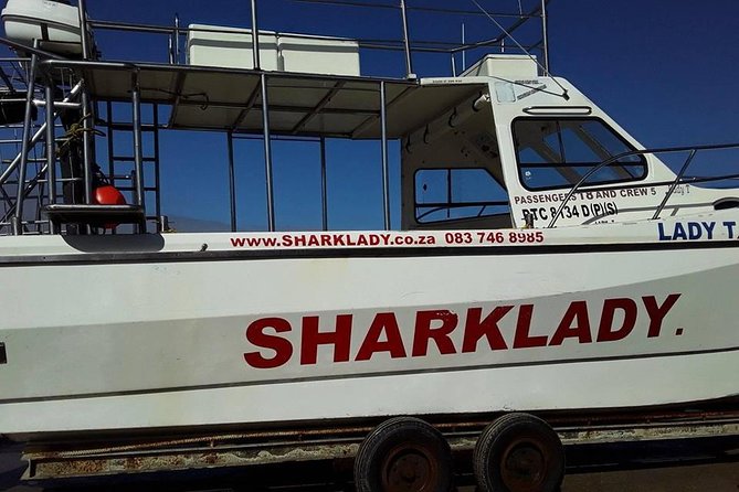 Shark Cage Diving - Leaving Van Dyks Bay on the purpose-built catamaran